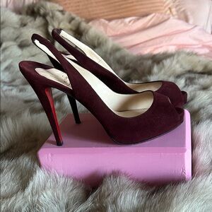 Christian Louboutin Dark Red Peep-Toe Slingbacks